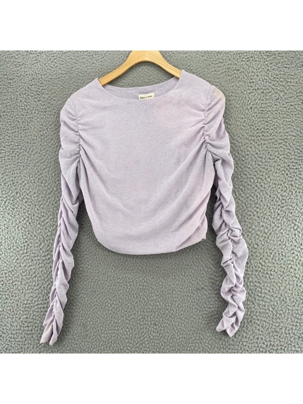 Aaron & Amber Top Womens Medium Periwinkle Long Ruched Sleeves Crop Boat Neck